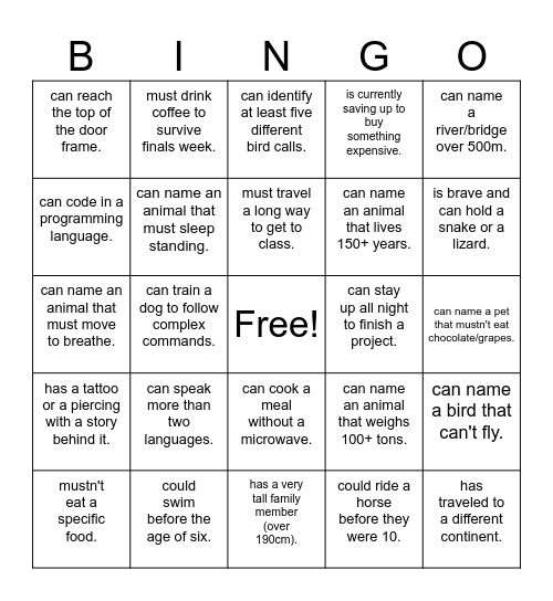 Find someone who... Bingo Card