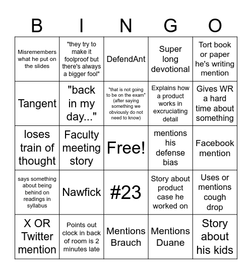 Products Liability BINGO! Bingo Card