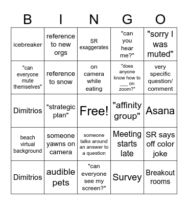 HRIA Staff Meeting Bingo Card