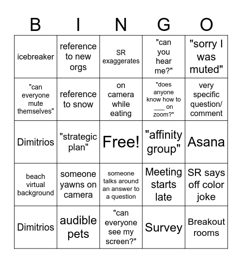 HRIA Staff Meeting Bingo Card