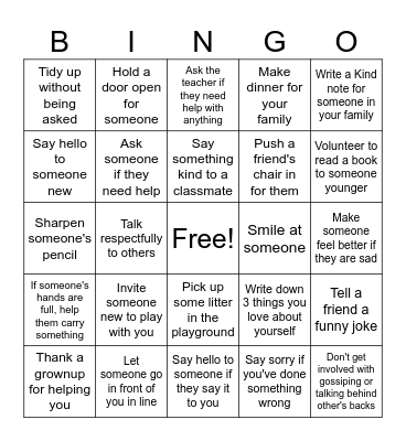 Kindness Bingo Card