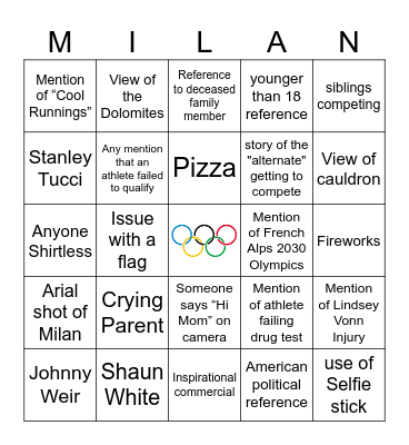 Opening Ceremonies Bingo Card