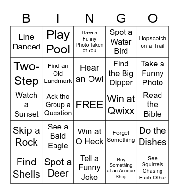 Camping Trip Bingo Card