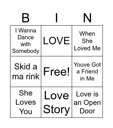 Valentines Day BINGO Card