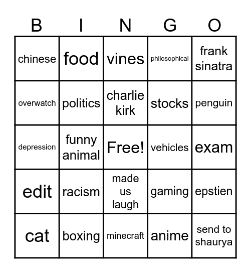 ig reels bingo Card