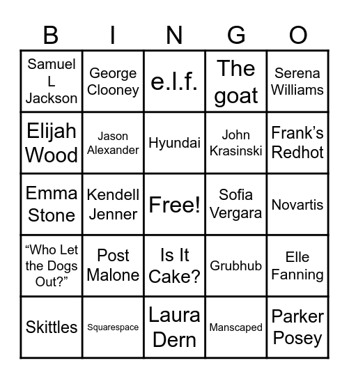 Super Bowl Bingo Card
