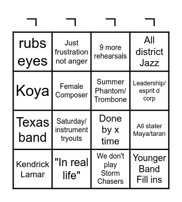 Duane's Bingo Bwango Bingo Card