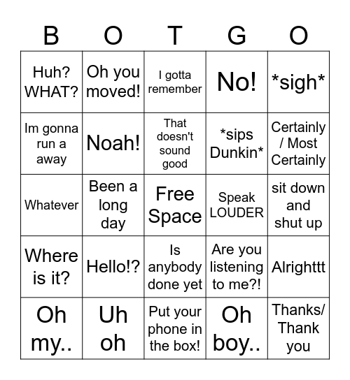 Bott Bingo Card