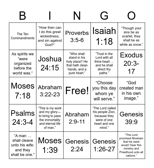 Old Testament DM Bingo Card