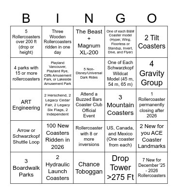 BBCC Challenge Bingo Card