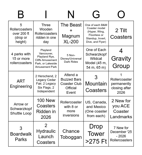 BBCC Challenge Bingo Card