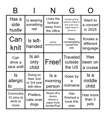 Find Someone Who... Bingo Card