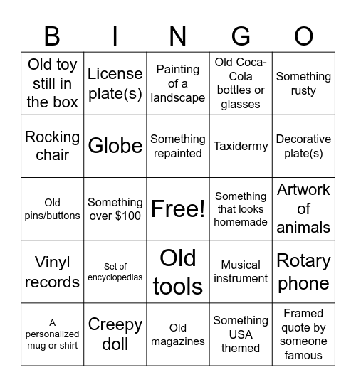 Antique Store Bingo Card