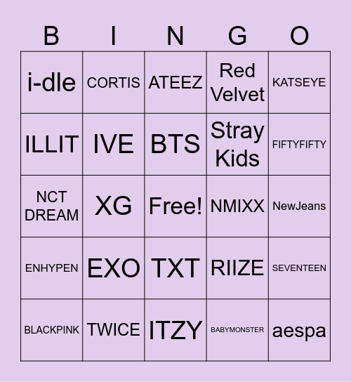 Kpop Bingo Card