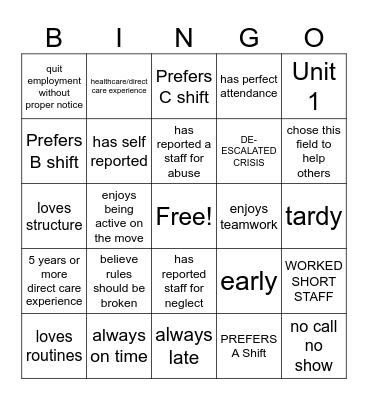 HRC Bingo Card