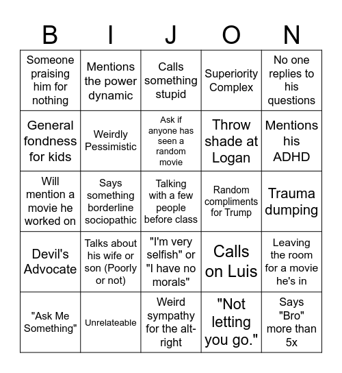 BIJON BINGO Card