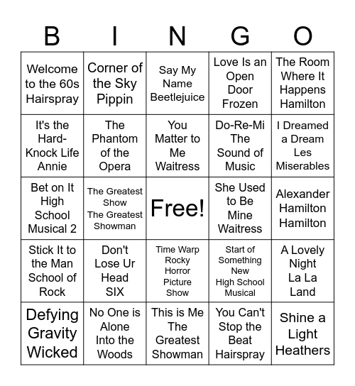 Musicals Bingo Card