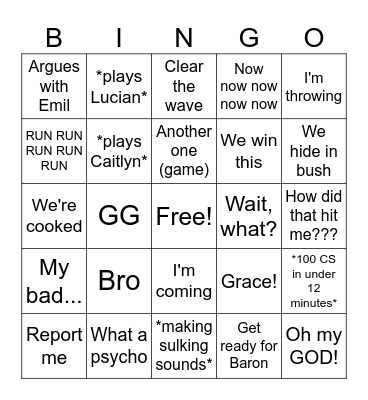 Joe's League Bingo! Bingo Card