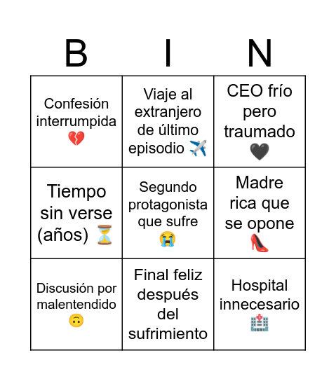 Kdrama cliché 1.2 Bingo Card