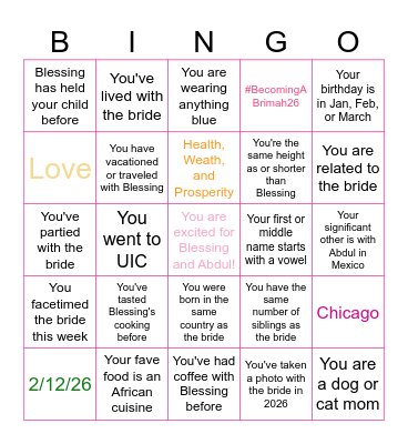 ✨Blessing's Bachelorette BINGO✨ Bingo Card