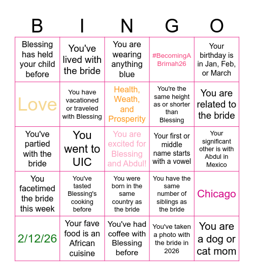 ✨Blessing's Bachelorette BINGO✨ Bingo Card