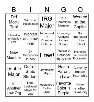 YJA Bingo Card