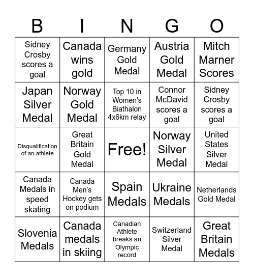 Olympic BINGO 2026 Bingo Card