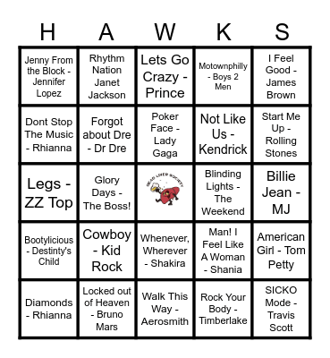 SuperBowl Halftime Hits! GO HAWKS! Bingo Card