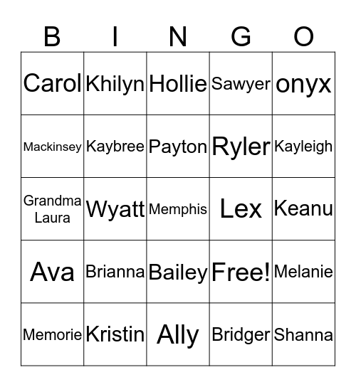 Name Bingo Card