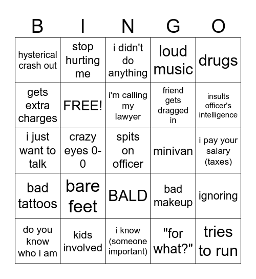 BODY CAM BINGO 2/5/2026 Bingo Card