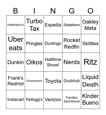 2026 Superbowl Commercial Bingo Card