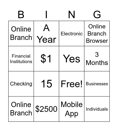 Bill Pay Bingo Card