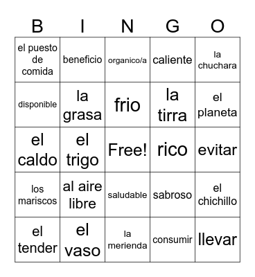 Spanish Bingo Card