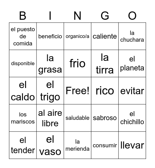 Spanish Bingo Card