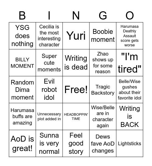 ZZZ Patch 2.6 Bingo Card