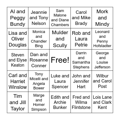 Famous TV Couples Bingo Card