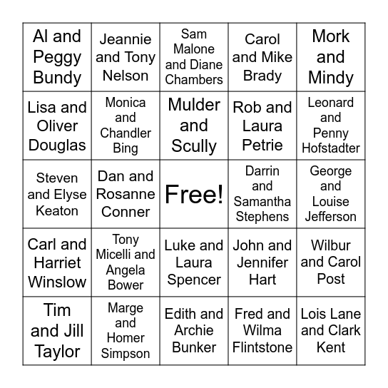 Famous TV Couples Bingo Card