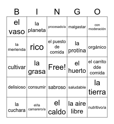Spanish bingo Card