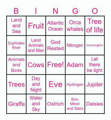 Creation Bingo Card