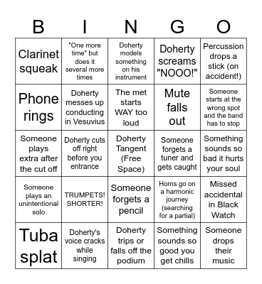 Rehearsal Bingo Card