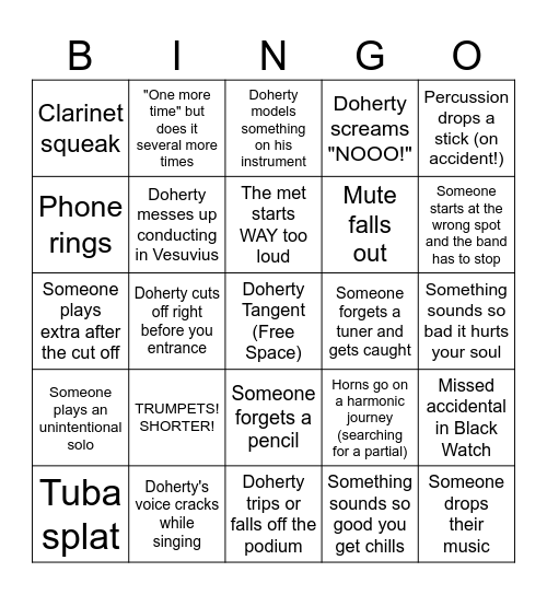 Rehearsal Bingo Card