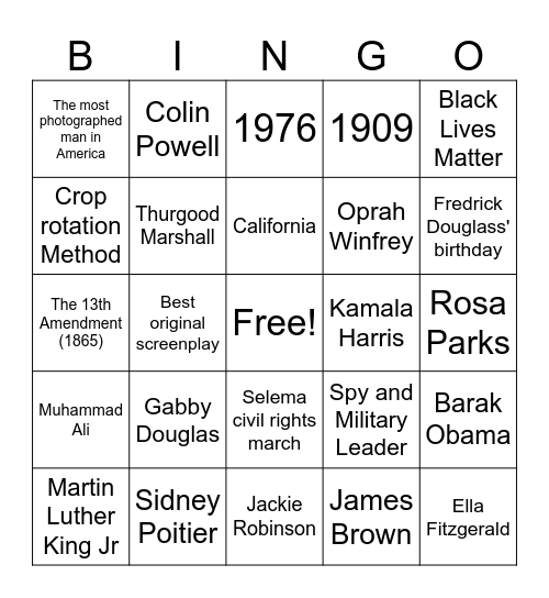 Black History Month Bingo Card