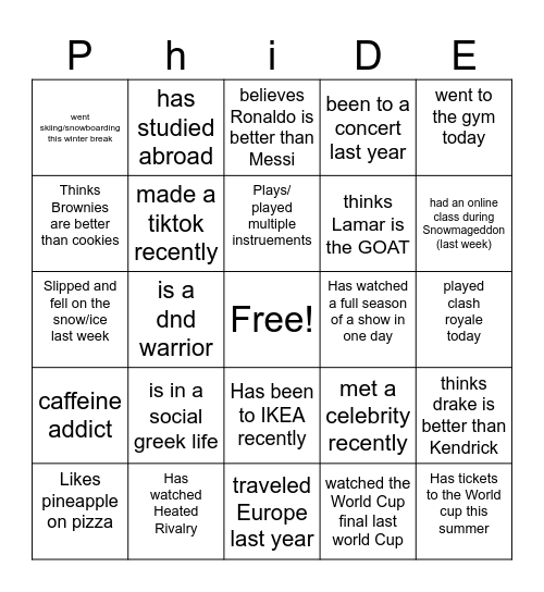 PhiDE S26 rush bingo Card