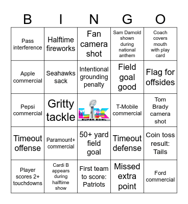 Super Bowl 2026 Bingo Card