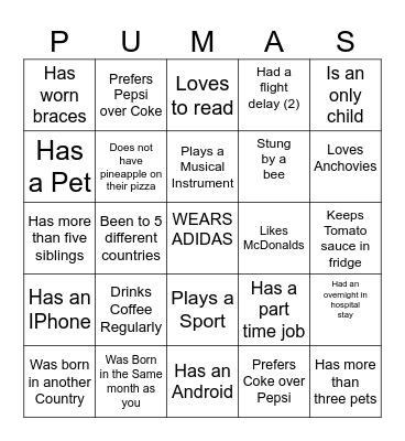 New Student Orientation Ice Breaker Bingo Card