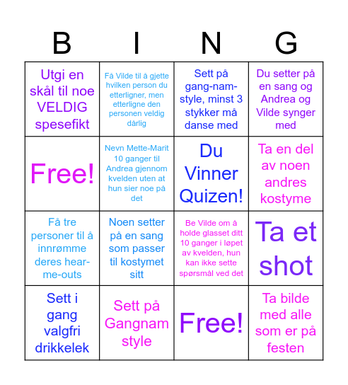 Vilde og Andrea Bingo Card