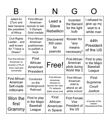 Harris - Who Am I Bingo Card