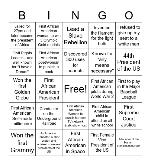 Harris - Who Am I Bingo Card