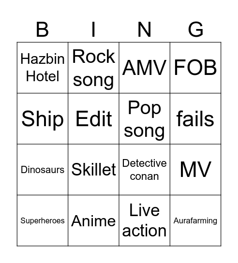 Liked Bingo Card