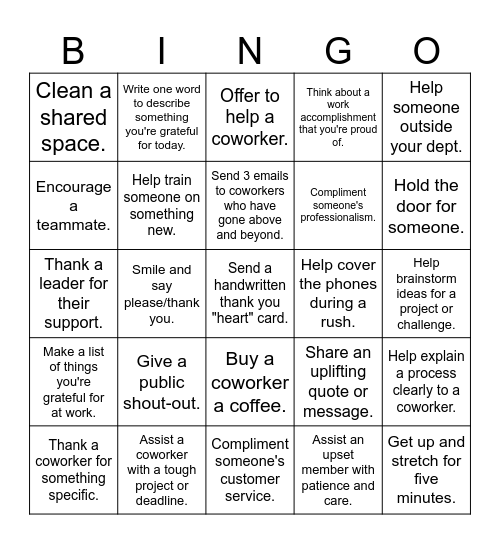 CSCU Gratitude Bingo Card